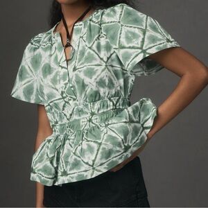 Anthropologie Somerset Blouse Green Motif